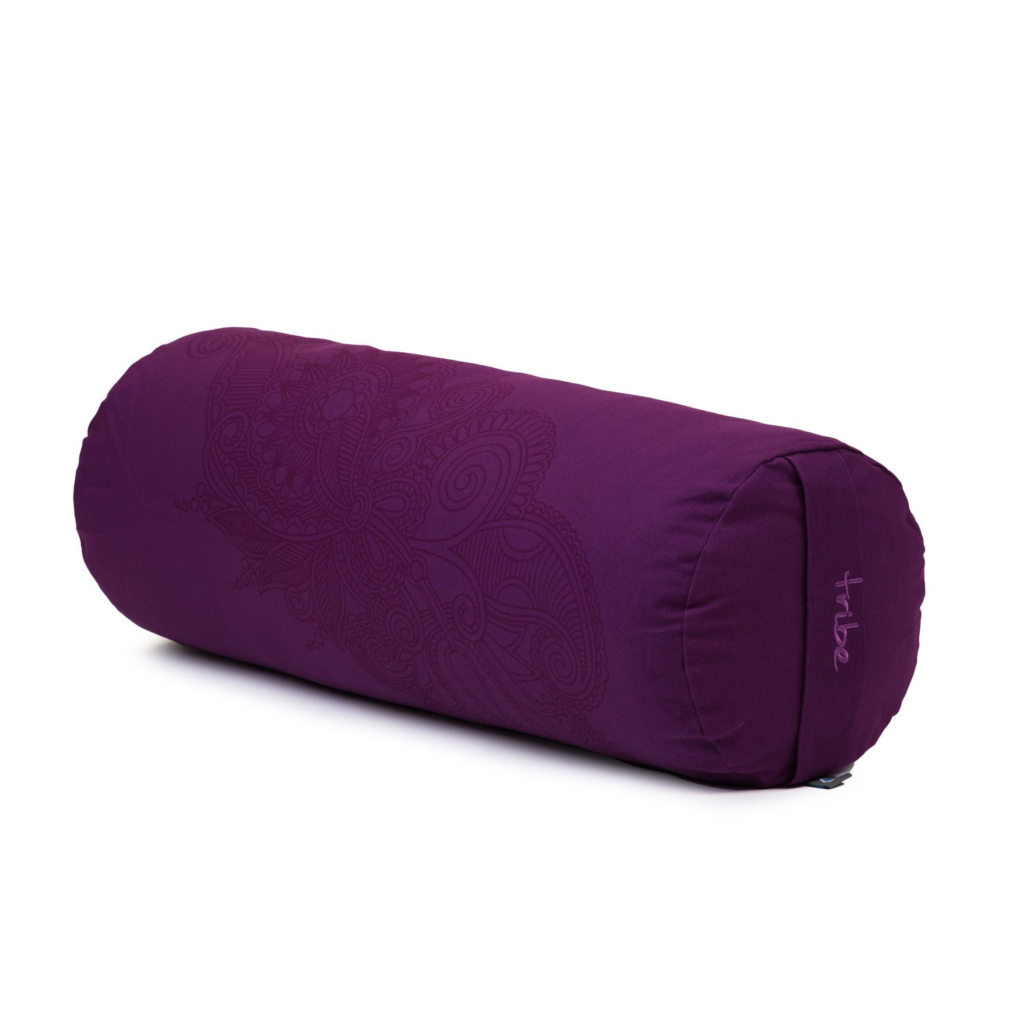 Round Bolster - Organic Cotton Cover Henna Print Design - Grape - 45 degrees angle | TRIBE Yoga