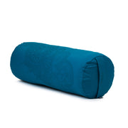 Round Bolster - Organic Cotton Cover Henna Print Design - Ocean Depths - 45 degrees angle | TRIBE Yoga