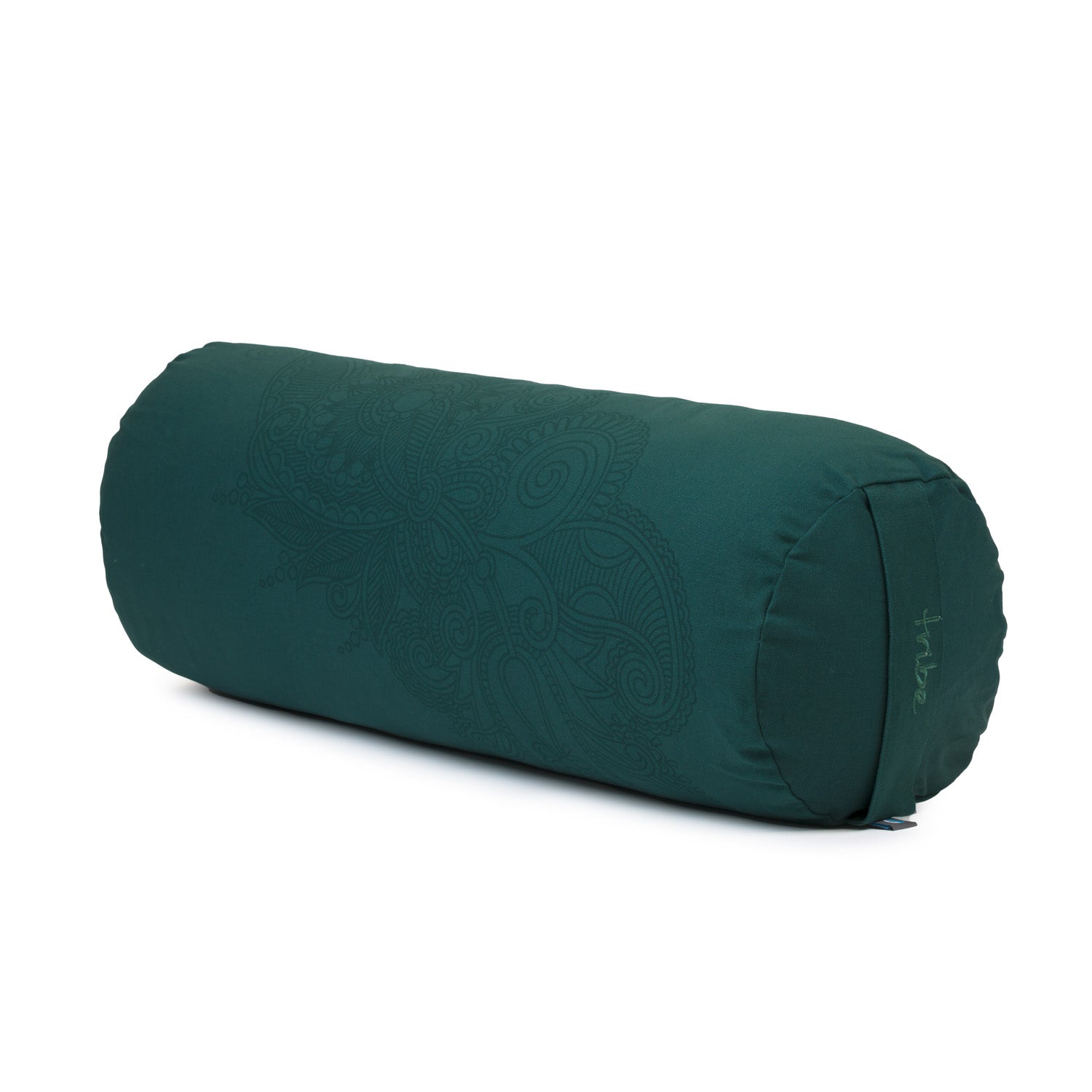 Round Bolster - Organic Cotton Cover Henna Print Design - Deep Forest - 45 degrees angle | TRIBE Yoga