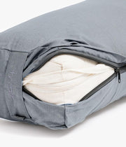 Rectangular Bolster - Storm - outer cover corner unzipped showing inner cover | TRIBE Yoga