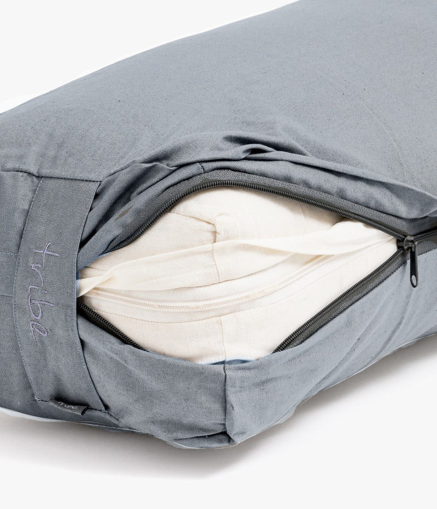 Rectangular Bolster - Organic Cotton Cover - outer cover unzipped showing inner cover | TRIBE Yoga