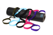 Carry Me Mat Slings - Olive, Light Blue, Cosmos, Fushia, Purple - draped over a Warrior yoga mat | TRIBE Yoga