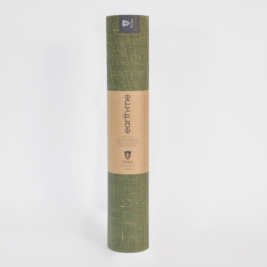 Earth.Me 4mm Long Yoga Mat - Olive - vertically rolled | TRIBE Yoga