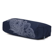 Rectangular Bolster - Organic Cotton Cover Henna Print Design - Navy - 45 degrees angle | TRIBE Yoga