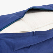 Round Bolster - Organic Cotton Cover - Sapphire - outer cover unzipped showing inner cover | TRIBE Yoga