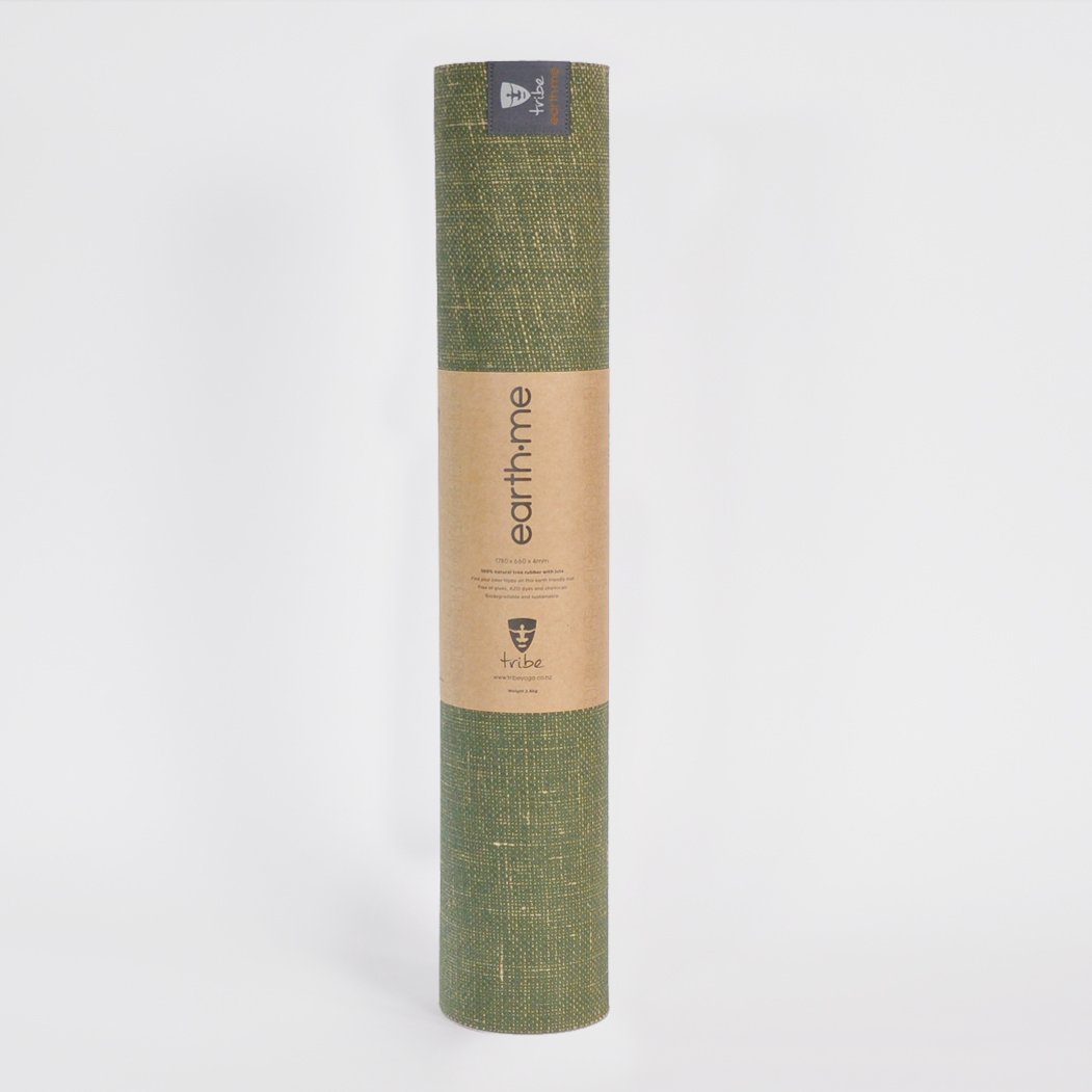 Earth.Me 4mm Yoga Mat, Olive Colour, vertically rolled | TRIBE Yoga