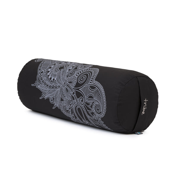 Round Bolster - Organic Cotton Cover Henna Print Design - Cosmos - 45 degrees angle | TRIBE Yoga