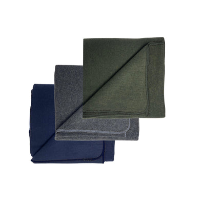 ReGen Wool Blankets - Navy, Storm, Olive - Overlaid & folded square with corner turned over | TRIBE Yoga