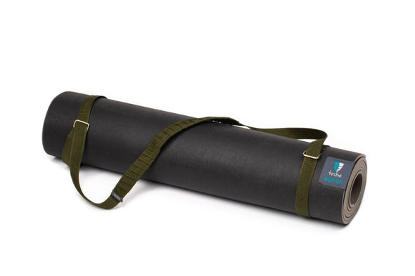 Carry Me Mat Sling - Olive - attached to a Warrior yoga mat | TRIBE Yoga