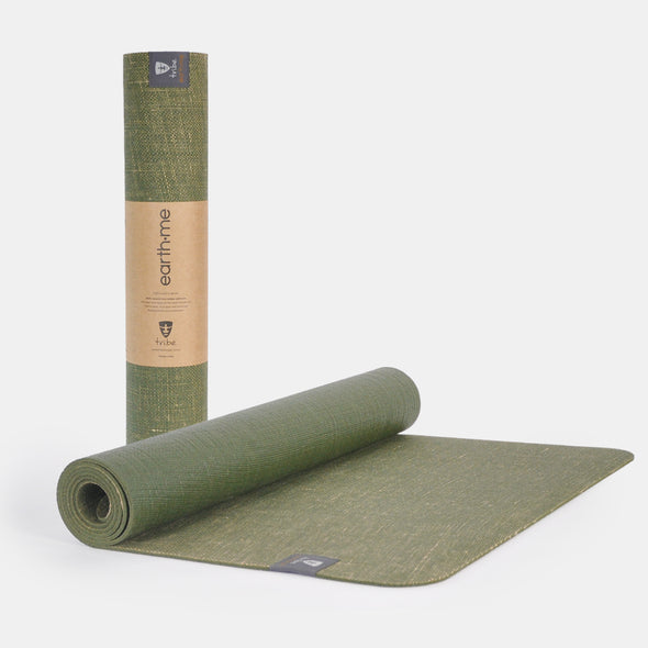 Earth.Me 4mm Long Yoga Mat - Olive - rolled and partially unrolled | TRIBE Yoga