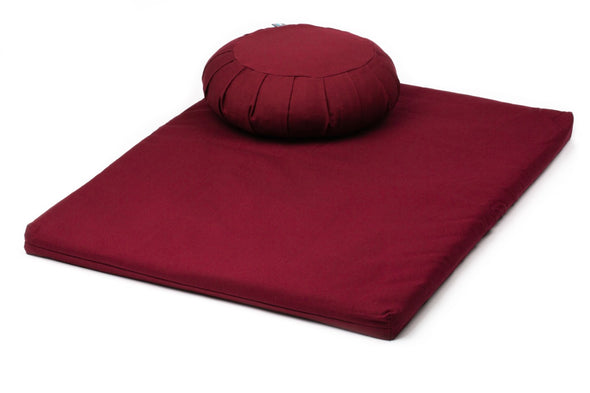 Zafu Meditation Cushion paired with a Zabuton Meditation Mat - Maroon | TRIBE Yoga