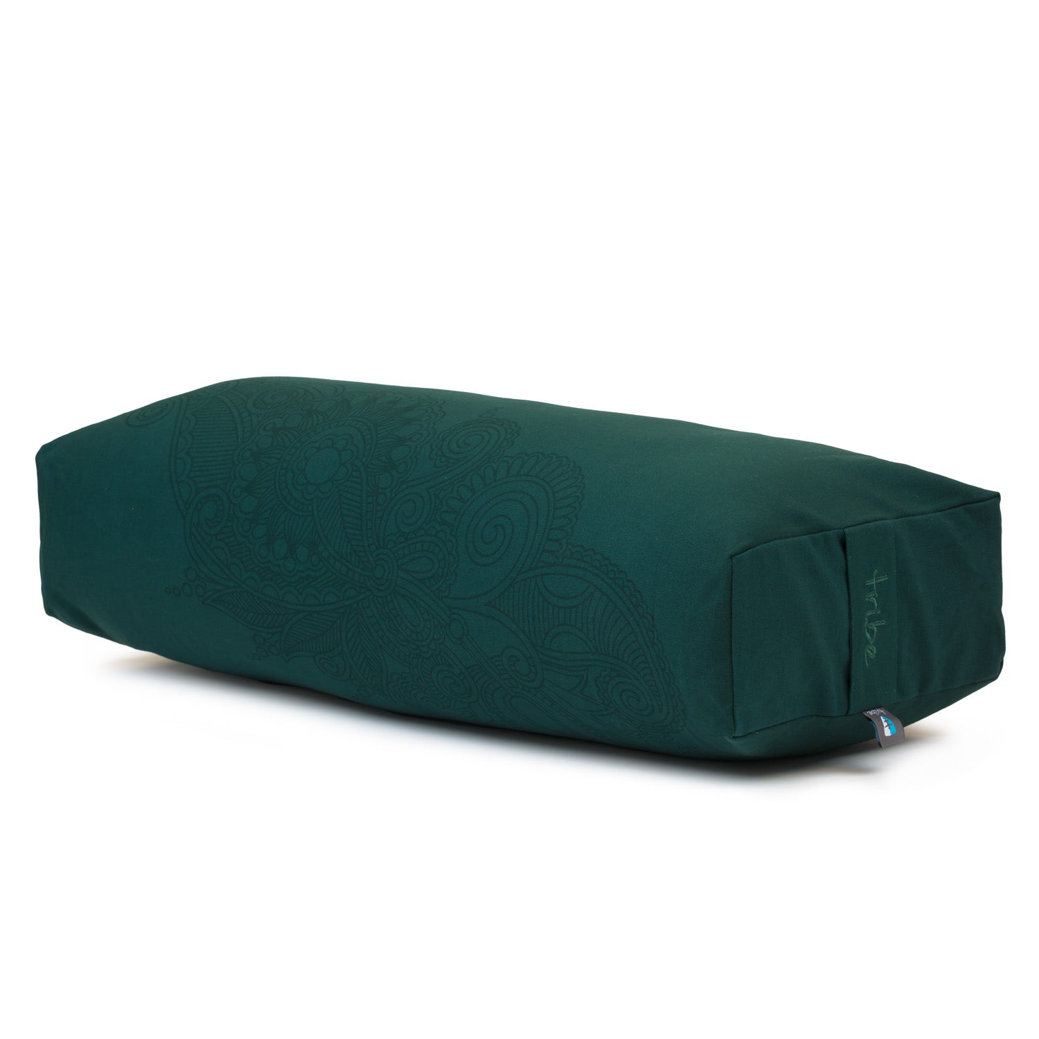 Rectangular Bolster - Organic Cotton Cover Henna Print Design - Deep Forest - 45 degrees angle | TRIBE Yoga