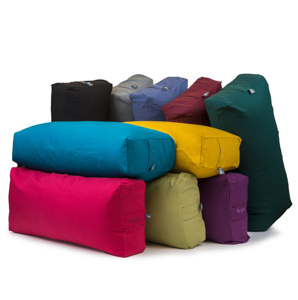 Rectangular Bolsters - Organic Cotton Cover - group shot of assorted colours | TRIBE Yoga