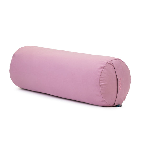 Round Bolster - Organic Cotton Cover - Dawn Pink - 45 degrees angle | TRIBE Yoga
