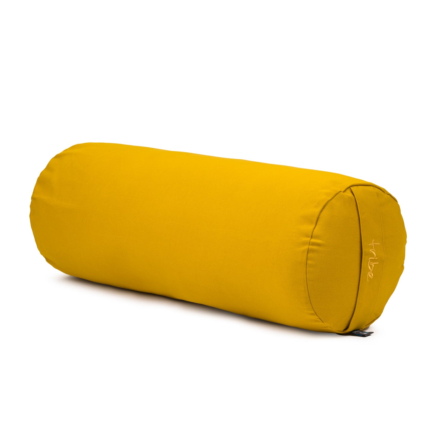 Round Bolster - Organic Cotton Cover - Gold - 45 degrees angle | TRIBE Yoga