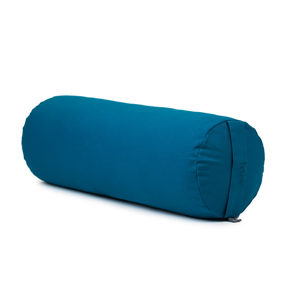 Round Bolster - Organic Cotton Cover - Ocean Depths - 45 degrees angle | TRIBE Yoga