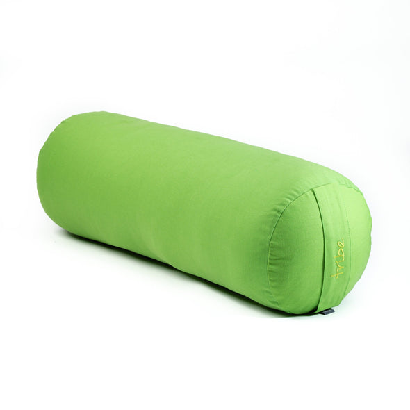 Round Bolster - Organic Cotton Cover - Lime - 45 degrees angle | TRIBE Yoga